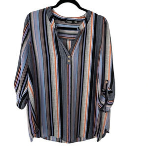 Cure Women’s 3/4 Sleeve Buttoned V-Neck Striped Blouse Size 1XL GUC